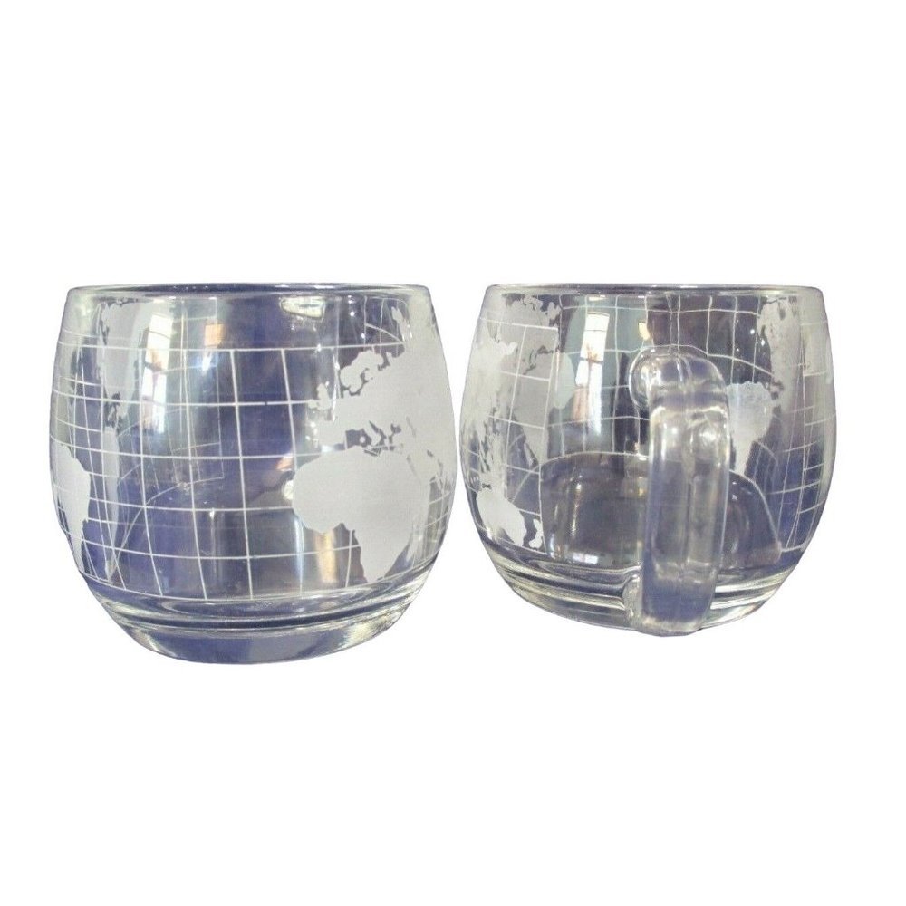 Vintage 1970's Nescafe Nestle Taste the World Etched Globe Mugs A Set of Two GUC - Picture 6 of 12